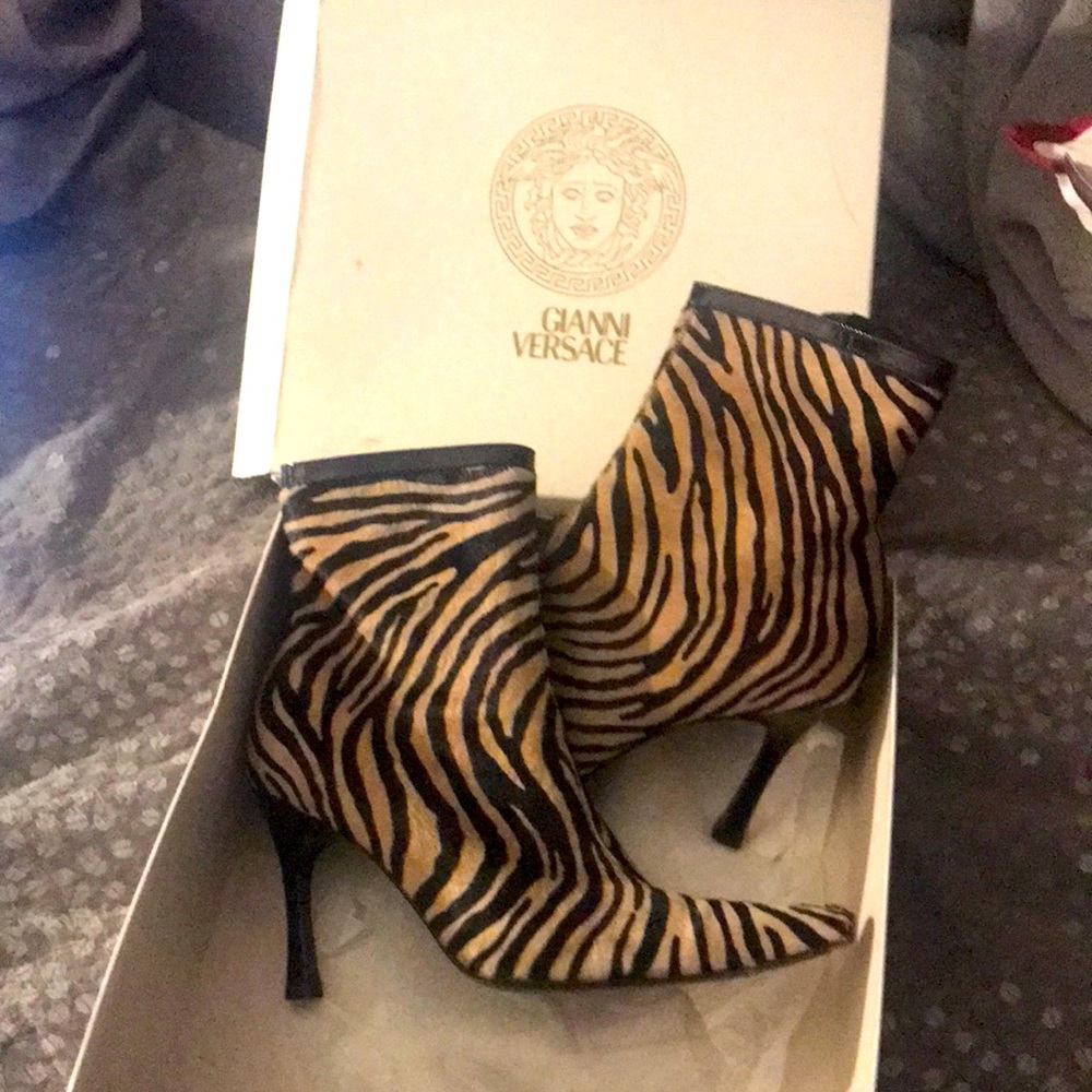 Versace pony hair booties